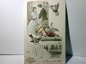 Nostalgie / Vintage. Prosit Neujahr !. Alte, schöne Ansichtskarte farbig / coloriert, gel. 1903. ...