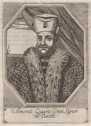 Seller image for Murad IV. (1608 - 08.02.1640). Sultan des trkischen Reiches (1623-1640). Brustbild leicht nach links im Achteck. "Amorat Quarto Gran Signor de Turchi". for sale by Antiquariat Clemens Paulusch GmbH