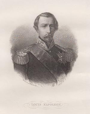 Seller image for Napoleon III, frz. Napolon III. (Paris 20. 04. 1808 - 09. 01. 1873 Chislehurst bei London). Franz. Kaiser von 1852 - 1870 als Napoleon III. Er war unter seinem ursprnglichen Namen Charles-Louis-Napolon Bonaparte whrend der Zweiten Republik von 1848 bis 1852 franzsischer Staatsprsident. Er war der Sohn von Louis Bonaparte und Hortense de Beauharnais. Portrait zu Pferde,. for sale by Antiquariat Clemens Paulusch GmbH