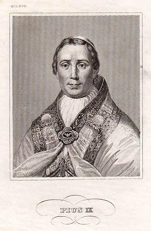 Imagen del vendedor de Giovanni Maria Mastai-Ferretti (Senigallia 13. 05. 1792 - 07. 02. 1878). Papst Pius IX. (1792 - 1878). Er war der am lngsten regierende gewhlte Papst in der Kirchengeschichte vom 16. Juni 1846 bis zu seinem Tod. Brustbild,. a la venta por Antiquariat Clemens Paulusch GmbH