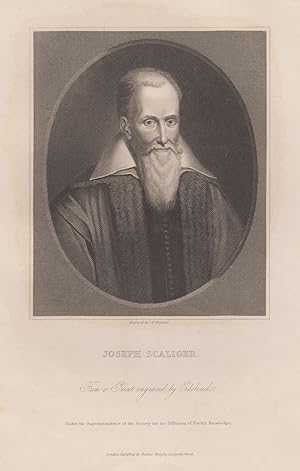 Bild des Verkufers fr Joseph Justus Scaliger (Agen 05. 08. 1540 - 21. 01. 1609 Leiden). Franzs. Gelehrter, Sprachwissenschaftler und bersetzer. Sohn von Julius Scaliger. Neben freiberuflicher Ttigkeit war er Professor an der Universitt in Genf (1572-1574) sowie an der Universitt in Leiden (1593-1609). Brustbild im Oval,. zum Verkauf von Antiquariat Clemens Paulusch GmbH