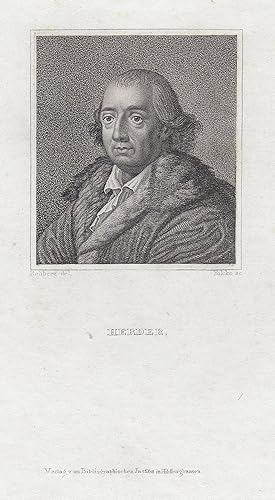 Imagen del vendedor de Johann Gottfried von Herder (Mohrungen 25. 08. 1744 - 18. 12. 1803 Weimar). Dt. Dichter, bersetzer, Theologe und Philosoph der Weimarer Klassik. Brustbild,. a la venta por Antiquariat Clemens Paulusch GmbH