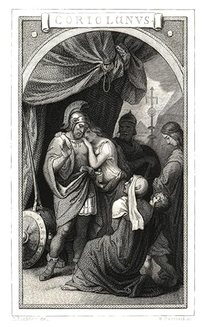 Bild des Verkufers fr (Rom 13. 07. 100 - 15. 03. 44 v.Chr. Rom). "Coriolanus", stehend vor einem Zelt mit sich anlehnender Frau, einige Personen daneben,. zum Verkauf von Antiquariat Clemens Paulusch GmbH