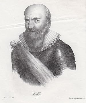 Image du vendeur pour (Rosny bei Mantes-la-Jolie 13. 12. 1560 - 21. 12. 1641 Villebon, Eure-et-Loir). Herzog von Sully, Baron, dann Marquis von Rosnywar. Franz. Artillerieoffizier. Gromeister der Artillerie von Frankreich, Minister, Staatsmann, Marschall von Frankreich und Freund Heinrichs IV. Brustbild,. mis en vente par Antiquariat Clemens Paulusch GmbH