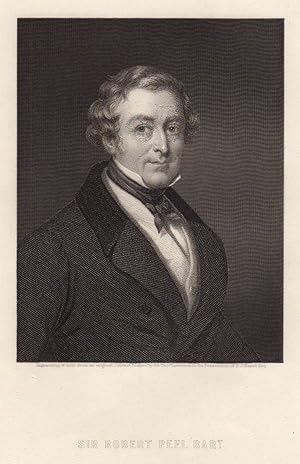 Imagen del vendedor de Sir Robert Peel, 2. Baron von Clanfield (Brookside b. Blackburn 05. 02. 1788 - 02. 07. 1850 London). Engl. Politiker. Hauptstaatssekretr in Irland (ab 1812), Innenminister (ab 1822), Parlamentsabgeordneter (1830-1850), Premierminister (1834-1835 und 1841-1846). Brustbild,. a la venta por Antiquariat Clemens Paulusch GmbH