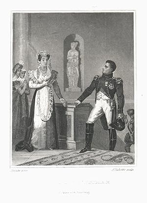 Image du vendeur pour Napoleon Bonaparte, als Kaiser Napoleon I., frz. Napolon Bonaparte bzw. Napolon Ier, Napoleone Buonaparte (Ajaccio auf Korsika 15. 08. 1769 - 05. 05. 1821 Longwood House auf St. Helena, Sdatlantik). Kaiser von Frankreich. Franz. General und Staatsmann. Ganzportrt in Weimar, "Napoleon in Weimar". mis en vente par Antiquariat Clemens Paulusch GmbH