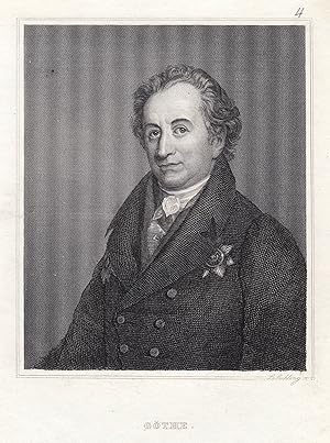 Bild des Verkufers fr (Frankfurt a. M. 28. 08. 1749 - 22. 03. 1832 Weimar). Dichter, Theaterleiter, Naturwissenschaftler und Kunsttheoretiker. Er gilt als bedeutenster deutscher Dichter.1782 wurde Goethe geadelt. Brustbild,. zum Verkauf von Antiquariat Clemens Paulusch GmbH