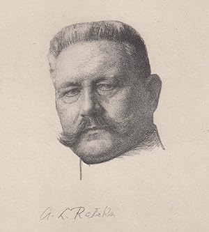 Bild des Verkufers fr Paul Ludwig Hans Anton von Beneckendorff und von Hindenburg (Posen 02. 10. 1847 - 02. 08. 1934 auf Gut Neudeck, Ostpreuen). Dt. Militr und Politiker. Generalfeldmarschall seit dem Ersten Weltkrieg. Als Chef der Obersten Heeresleitung bte er quasi-diktatorisch die Regierungsgewalt aus. Als zweiter Reichsprsident der Weimarer Republik ernannte er 1933 Adolf Hitler zum Reichskanzler. Kopf en face,. zum Verkauf von Antiquariat Clemens Paulusch GmbH