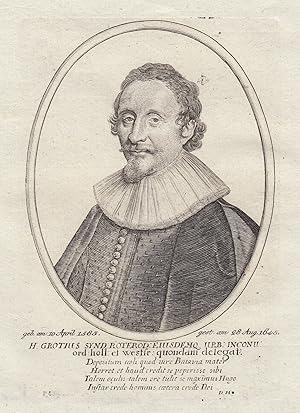 Seller image for Hugo Grotius (Delft 10. 04. 1583 - 28. 09. 1645 Rostock). Niederl. Jurist, Theologe und Philosop. Brustbild im Oval,. for sale by Antiquariat Clemens Paulusch GmbH