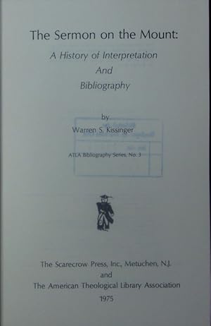 Immagine del venditore per The Sermon on the Mount. A history of interpretation and bibliography. venduto da Antiquariat Bookfarm