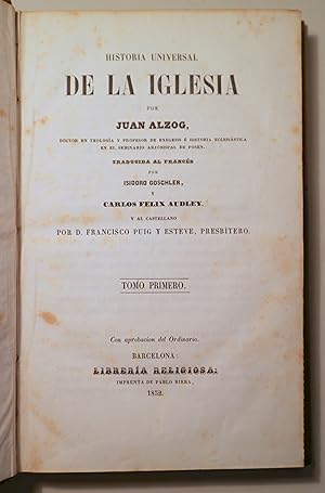 Imagen del vendedor de HISTORIA UNIVERSAL DE LA IGLESIA. Tomo primero - Barcelona 1852 a la venta por Llibres del Mirall