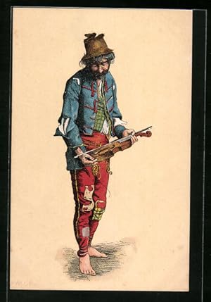Bild des Verkufers fr Knstler-Ansichtskarte Zigeuner mit gerissener Violinensaite zum Verkauf von Bartko-Reher