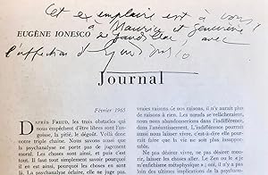 Journal dans PREUVES, n° 175, Paris, septembre 1965 -