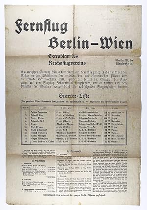 Fernflug Berlin-Wien. Extrablatt des Reichsflugvereins Berlin W. 30, Motzstr. 76.