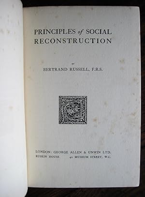 Seller image for Principles of Social Reconstruction: [lectures] for sale by James Fergusson Books & Manuscripts