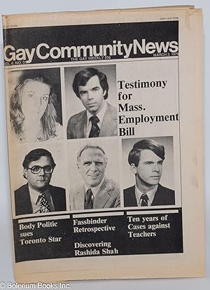 Gay Community News: the Gay weekly; vol. 6, #31, March 3, 1979: Testimony for Mass. Employment Bill