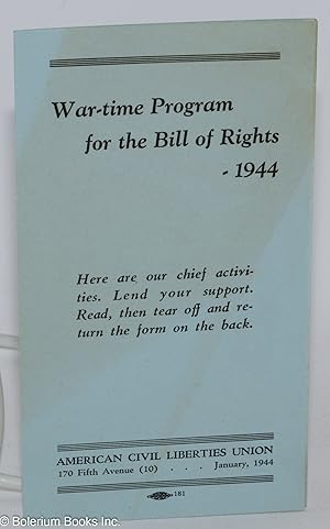 Seller image for War-time Program for the Bill of Rights 1944 for sale by Bolerium Books Inc.