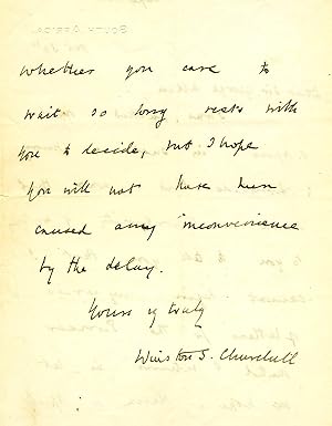 Bild des Verkufers fr CHURCHILL ~~ WRITING AT A PIVITAL POINT IN HIS REMARKABLE LIFE STORY ~ GIVING NOTICE TO SIR GEORGE ALLEN, PUBLISHER OF THE PIONEER , INDIA'S ENGLISH DAILY NEWSPAPER, OF HIS ARRIVAL IN SOUTH AFRICA, TO COVER THE BOER WAR AS A NEWSPAPER CORRESPONDENT SAYING: ''I WAS PACKED OFF TO S. AFRICA IN SUCH A HURRY TO CHRONICLE THIS WAR'' ~~ NOT KNOWING THAT JUST A MEAR TWO WEEKS LATER, HE WAS TO BE CAPTURED, WHEN HIS ARMOURED TRAIN WAS AMBUSHED BY THE BOERS. HIS SUBSEQUENT DARING ESCAPE, MADE HEADLINES THE WORLD OVER, AND SERVED AS THE LAUCHING PAD FOR HIS REMARKABLE POLITICAL CAREER zum Verkauf von Gerard A.J. Stodolski, Inc.  Autographs