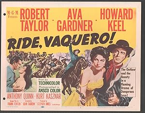 Bild des Verkufers fr Ride, Vaquero! 11'x14' Title Lobby Card #1Robert Taylor Ava Gardner Western zum Verkauf von DTA Collectibles