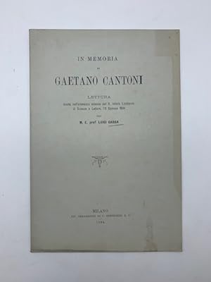 Bild des Verkufers fr In memoria di Gaetano Cantoni zum Verkauf von Coenobium Libreria antiquaria