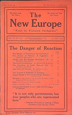 The New Europe. Vol.X n.119, 23 january 1919. The danger of reaction