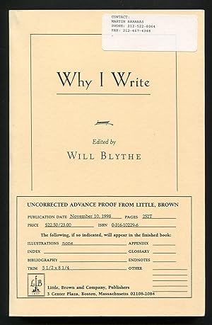 Seller image for Why I Write for sale by Between the Covers-Rare Books, Inc. ABAA