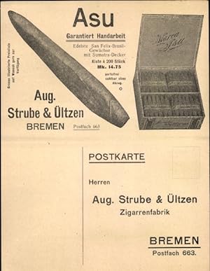 Klapp Ansichtskarte / Postkarte Hansestadt Bremen, Aug. Strube und Ültzen, Zigarrenfabrik, Bestel...