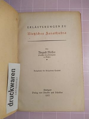 Seller image for Erluterungen zu Nietzsches Zarathustra. for sale by Druckwaren Antiquariat