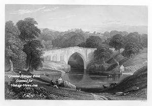 BRIDGE OF DOON or BRIG O' BALGOWNIE medieval bridge in Aberdeenshire, Scotland,1835 Steel Engravi...