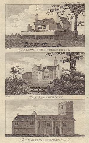 Seller image for Fig 1 & 2. [View of] Leythorn House, [Sussex]. Fig 3. [Elevation of the] Church of Marston, Oxon ; N.E. [in Oxfordshire]. for sale by Antiqua Print Gallery