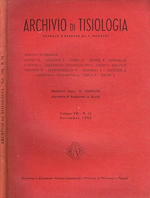 Bild des Verkufers fr Archivio di tisiologia vol.VII, n.11, novembre 1952 zum Verkauf von Biblioteca di Babele