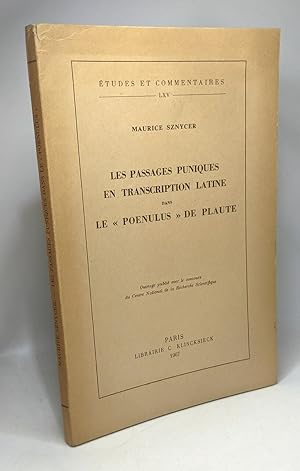 Bild des Verkufers fr Les passages puniques en transcription latine dans le "Poenulus" de Plaute --- tudes et commentaires LXV zum Verkauf von crealivres