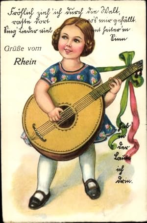 Bild des Verkufers fr Leporello Ansichtskarte / Postkarte Rdesheim am Rhein, Mdchen mit Laute zum Verkauf von akpool GmbH