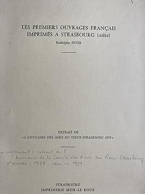 Seller image for Les premiers ouvrages franais imprims  Strasbourg (suite). for sale by ShepherdsBook