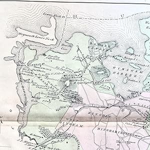 1879 Hand-Colored Map of Hingham Massachusetts w PROPERTY OWNER NAMES & Building Footprints