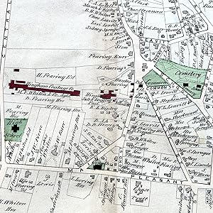 1879 Hand-Colored Street Map of Hingham Massachusetts w PROPERTY OWNER NAMES & Building Footprints