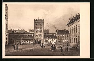 Künstler-Ansichtskarte München, Schwabinger Tor, Stadtseite, Odeonsplatz