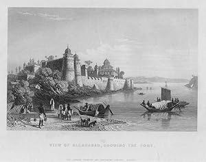 VIEW OF ALLAHABAD SHOWING THE FORT IN INDIA,1858 Historical India Steel Engraving Antique Print