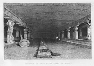 THE INTERIOR OF THE DHER WARRA IN THE CAVES OF ELLORA IN INDIA,1858 Historical India Steel Engrav...