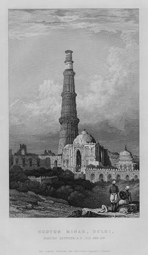 THE COOTUB MINAR IN DELHI INDIA,1858 Historical India Steel Engraving Antique Print