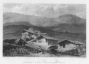 VIEW OF JERDAIR A HILL VILLAGE IN GURWALL INDIA,1858 Historical India Steel Engraving Antique Print