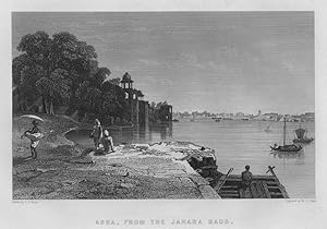 VIEW OF AGRA FROM THE JAHARA BAUG IN INDIA,1858 Historical India Steel Engraving Antique Print