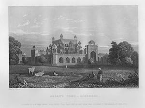 AKBAR'S TOMB IN SECUNDRA INDIA,1858 Historical India Steel Engraving Antique Print