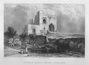 VIEW OF SINGHAM MAHAL TORWAY BEJAPORE IN INDIA,1858 Historical India Steel Engraving Antique Print