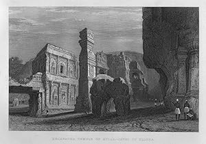 THE EXCAVATED TEMPLE OF THE KYLAS CAVE OF ELLORA IN INDIA ,1858 Historical India Steel Engraving ...