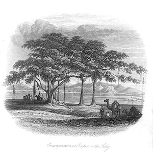 ENCAMPMENT NEAR ROOPUR ON THE SUTLY IN INDIA,1858 Historical India Steel Engraving Antique Print