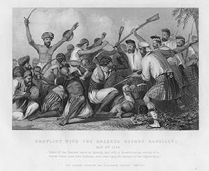 THE CONFLICT WITH THE GHAZEES BEFORE BAREILLY ,1858 Historical India Steel Engraving Antique Print