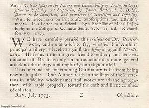 Seller image for The Essay on The Nature and Immutability of Truth, in Opposition to Sophistry and Scepticism, By James Beattie. An original article from the Monthly Review, 1774. for sale by Cosmo Books