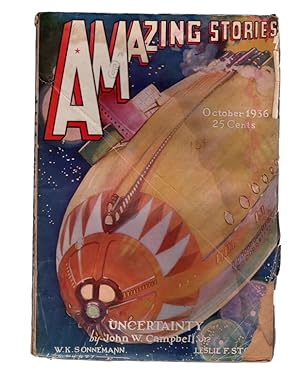 Image du vendeur pour AMAZING STORIES, OCTOBER 1936: Uncertainty by John W. Campbell, Jr. Cover Art by Leo Morey. VINTAGE PULP MAGAZINE. mis en vente par Once Read Books