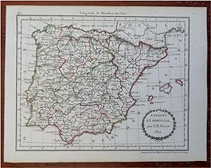Spain & Portugal Madrid Lisbon Barcelona Cadiz 1822 Perrot small engraved map